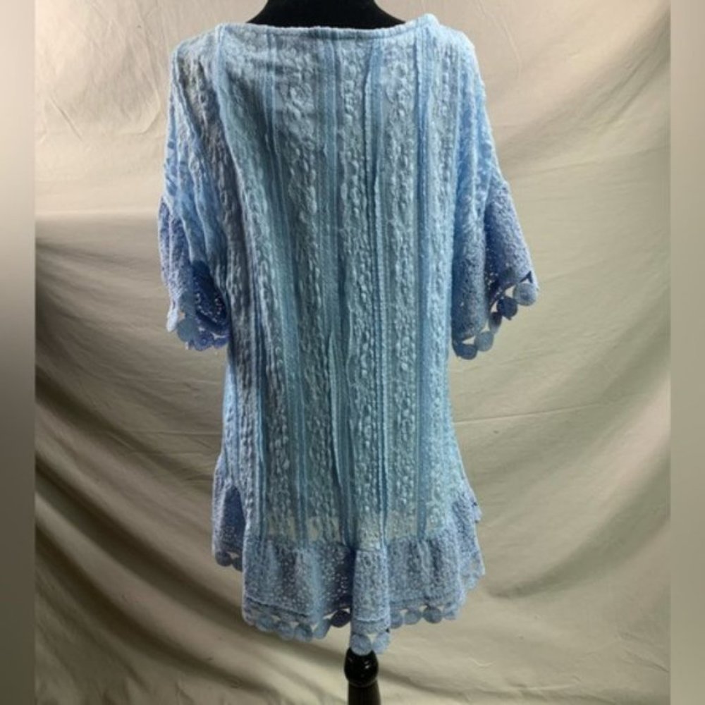 Romantic Lace Tunic Top Flutter Sleeve Ruffle Hem Boho Smock Baby Blue - Picture 8 of 8